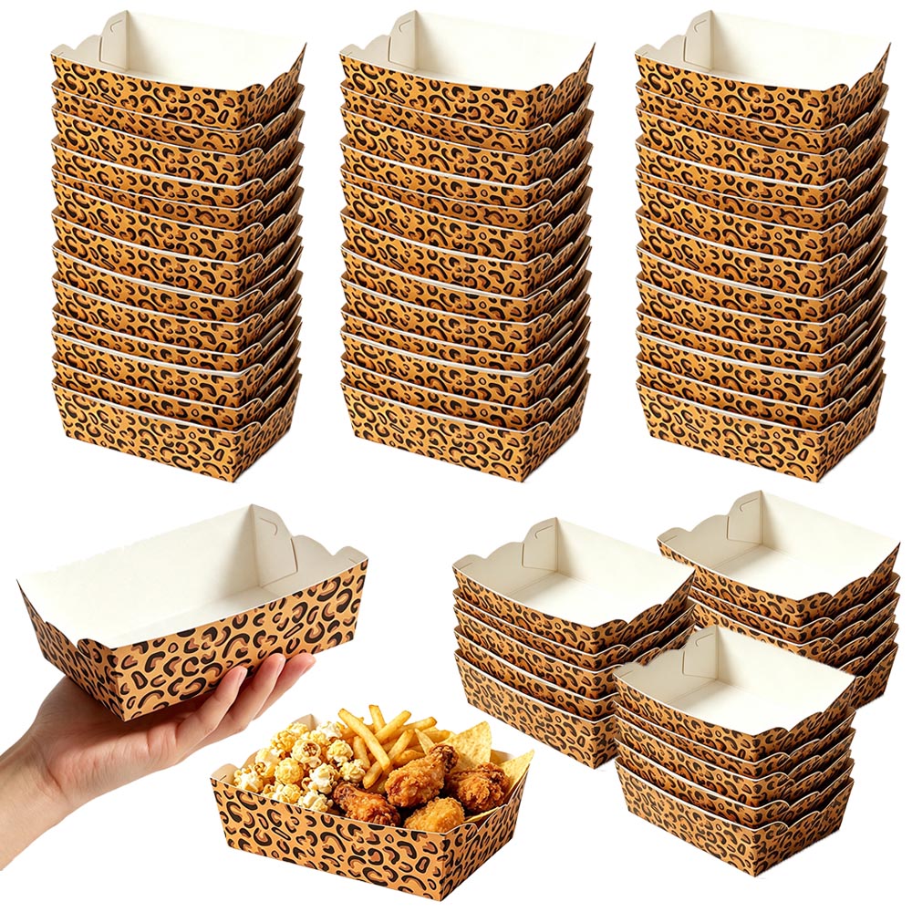 Food Day Snacks - 12-100 Stück Leopardenmuster Einweg-Papier-Lebensmittelschalen Tiermuster Snack-Bootschachteln